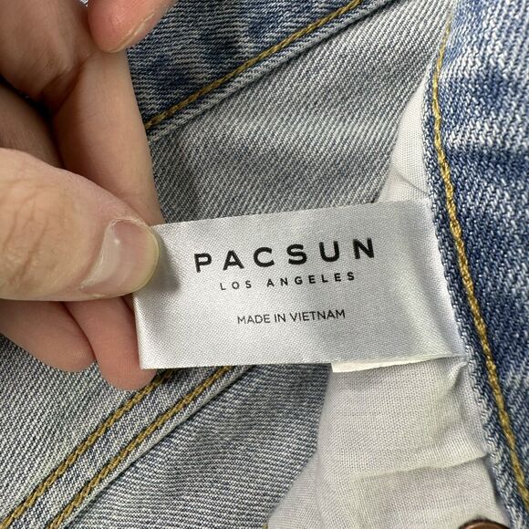 Pacsun Skinny Jeans Mens Sz 36 x 30 Light Wash Distressed Denim Blue Knee Holes - Picture 5 of 13